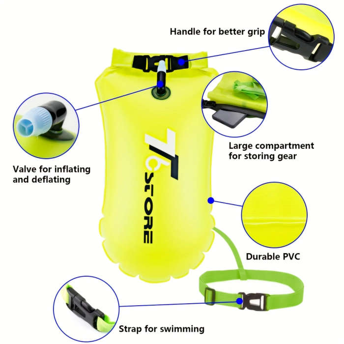 1pc 20L Swim Buoy Waterproof Dry Bag Swim Safety Float Keep Gear Dry for Boating Kayaking Fishing Ra