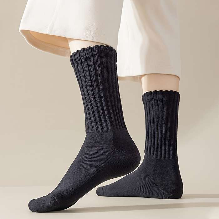 1 Pair Random Color Solid Color One Size High Elastic Socks