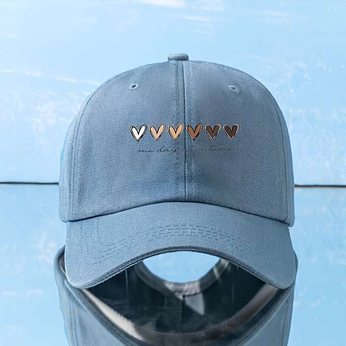 1pc Heart Printed Baseball Cap Breathable Adjustable Golf Hat with Curved Brim Summer Fashion Sun