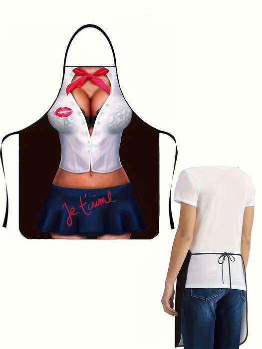 1pc Sexy Woman Print Bib Apron Chef Waitress Apron For Home Cleaning Kitchen Cooking Baking Gar