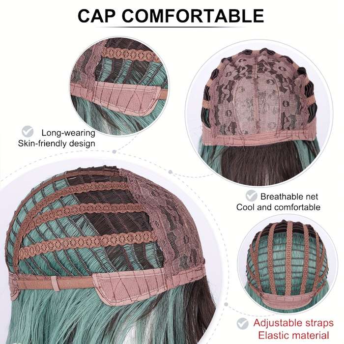 1Pc Brown Black+Green 40.64cm Fashion Design Wig