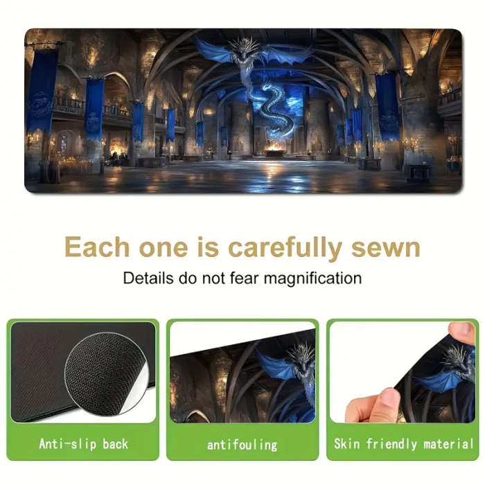 1pc 40x90cm Castle Dragon Rubber Non-Slip Mouse Pad Suitable for Office Study and Gaming