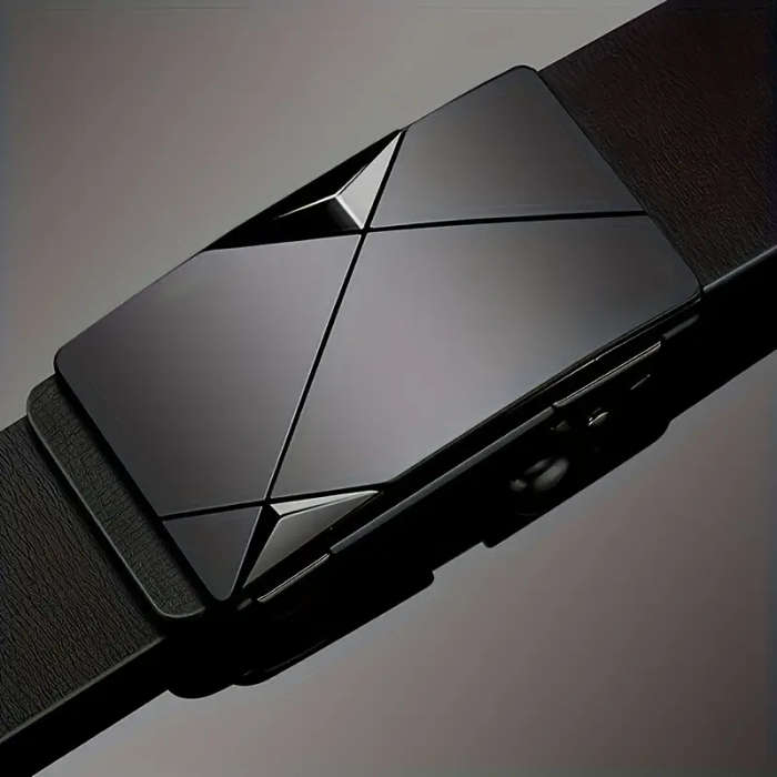 Men's Leather Automatic Buckle Belt Black 120