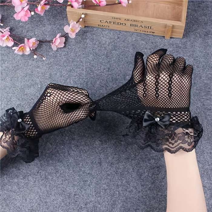 1 Pair Black Bridal Wedding Gloves