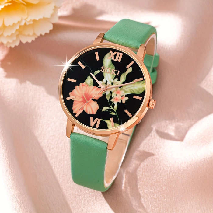 5pcs Set A Casual Fashion Quartz Watch for Women Featuring a Roman Dial Along with a Set