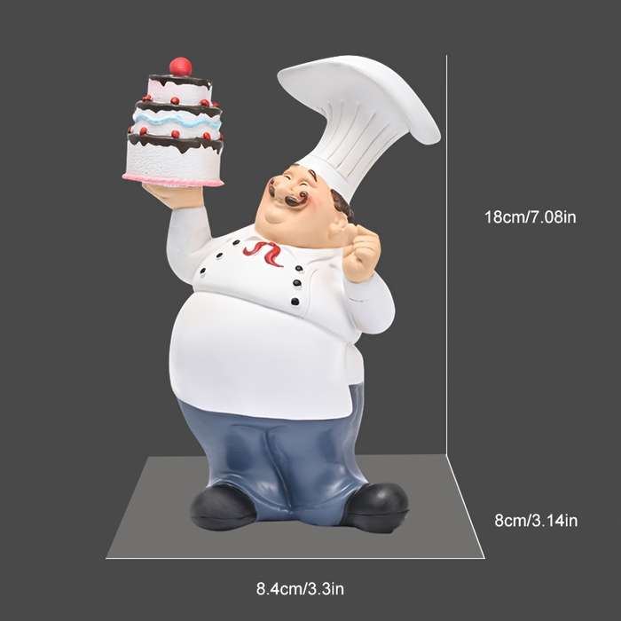 1pc Charming Resin Chef Figurine with Cake Design Playful Kitchen Decor for Home Restaurant or