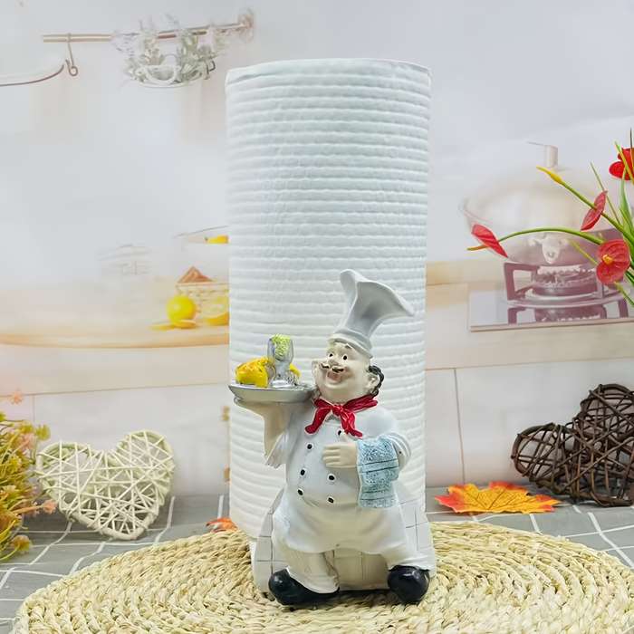 1pc Cartoon Chef Bread-Shaped Paper Towel Holder Resin Kitchen Decor with Red Hat Apron Fu