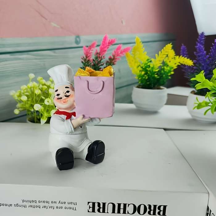 1pc Chef Toothpick Holder Pink Bag-Shaped Kitchen Decor ABS Resin Cute Cartoon Chef Figurine