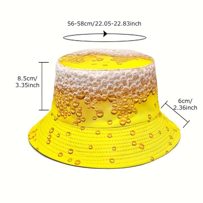 1pc MIACAWOR Reversible Beer Print Bucket Hat Vibrant Yellow Orange Double-Sided Design Lightw