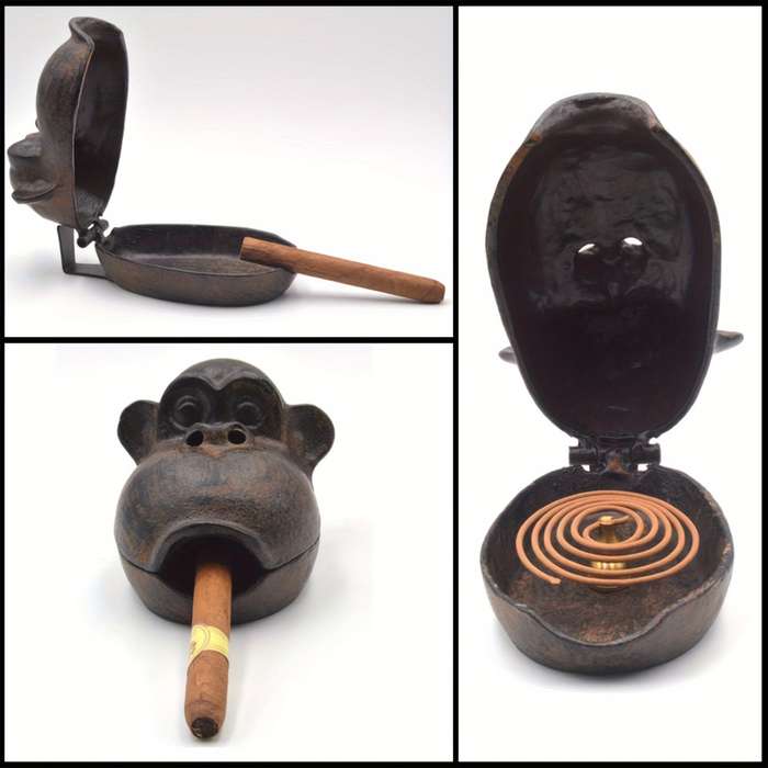 1pc Vintage Cast Iron Monkey Ashtray with Lid Unique Orangutan Design Perfect for Home Office