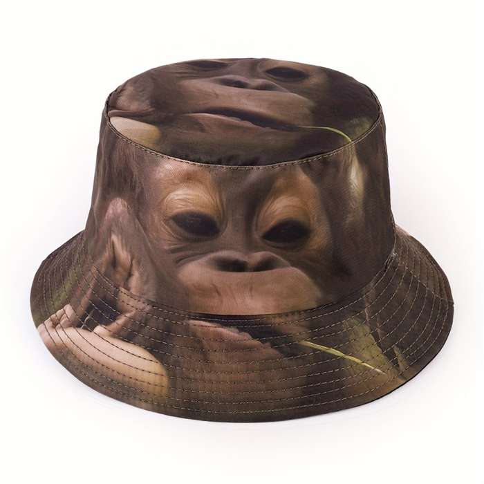 1pc Creative Funny Animal Series Bucket Hat Pig Cow Gorilla Mermaid Print Fisherman Hat Sun