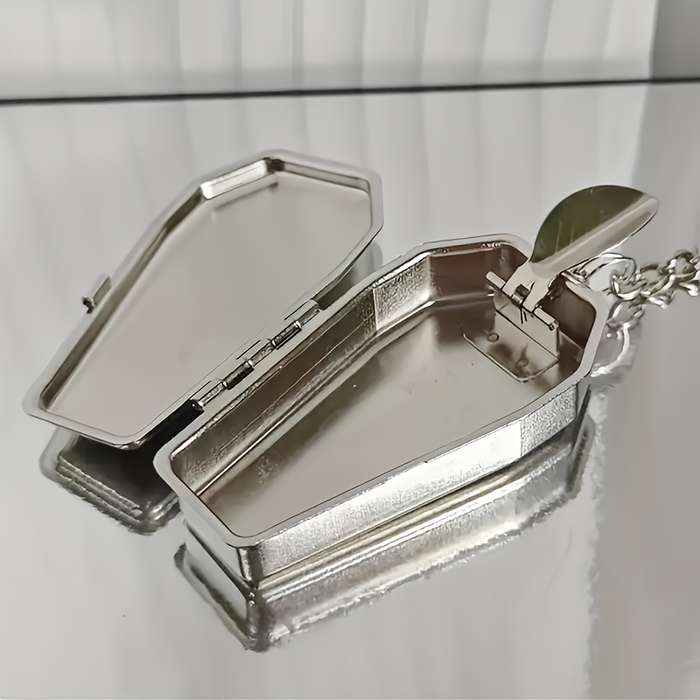 1pc Halloween Rose Colored Coffin Shaped Pocket Ashtray Keychain Portable Mini Ashtray with Li