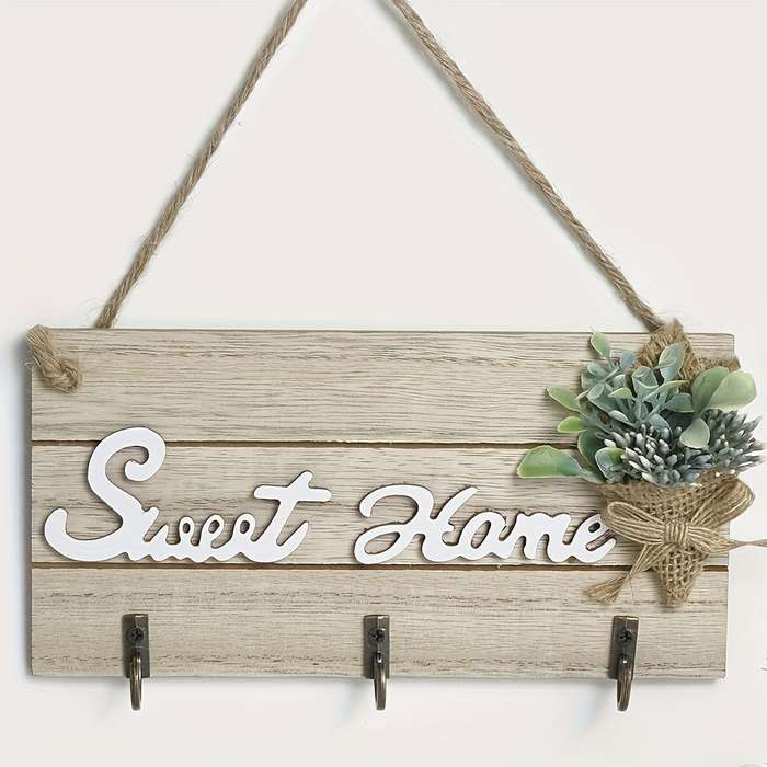 Rustic Wooden "Sweet Home" Wall Hanging with Succulent Contemporary Style Easy Install Garage Stor