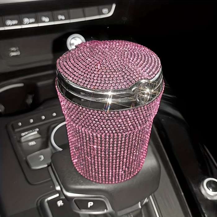 1pc JUNLAICHUANG Car Ashtray with Rhinestone Embellishments ABS Material Uncharged No Battery Re