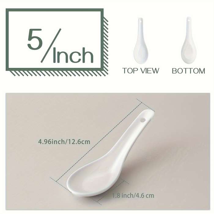 6pcs Ceramic Soup Spoons Set Multipurpose White Dessert Spoons for Vietnamese Pho Miso Wont