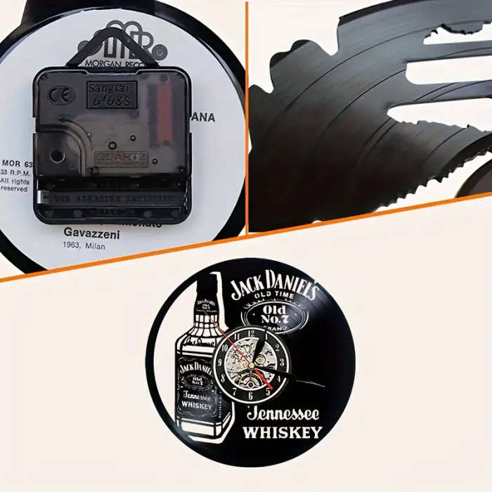 1pc Jack Daniels Vintage Whiskey Themed Silent Wall Clock Round Vinyl Record Design Battery Operated