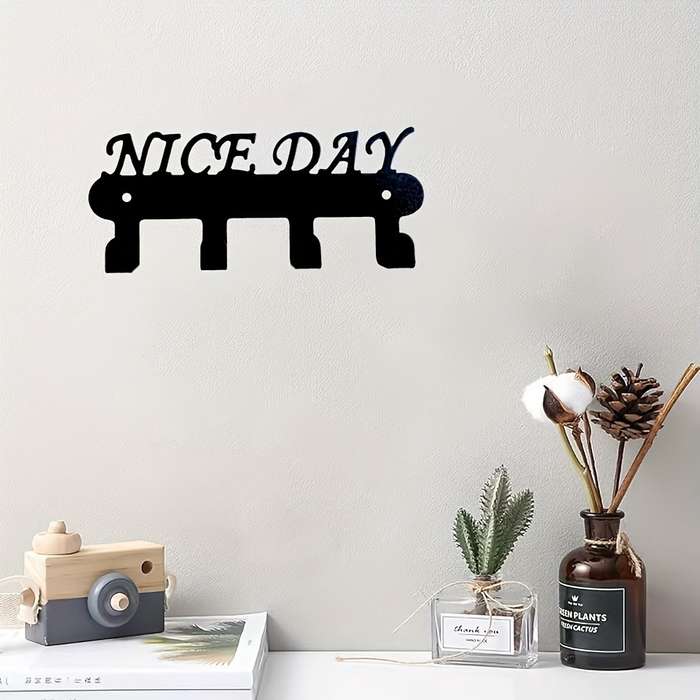 Festive Metal Key Hook with NICE DAY DesignWall Mountable Powder Coated Rust Resistant