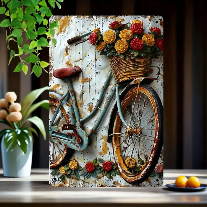 1pc Bicycle Retro Metal Tin Sign 20cmx30cm Interesting Decorative Hanging Sign Suitable for Room Wal
