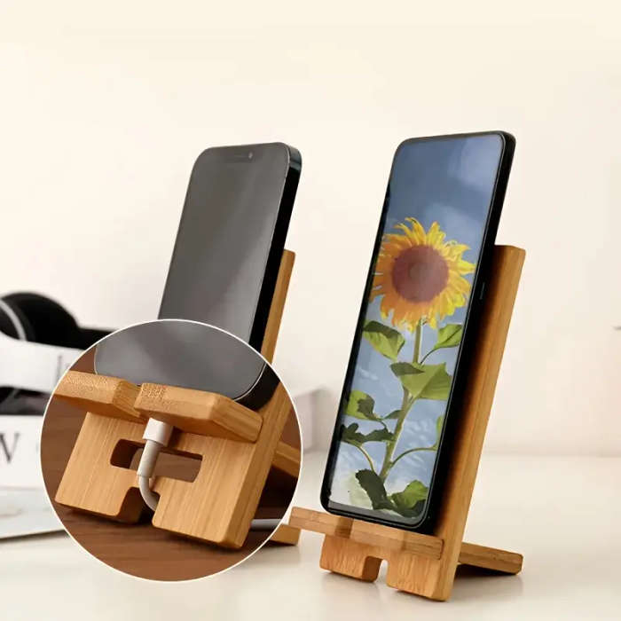 1 x Adjustable Bamboo Phone and Tablet Stand