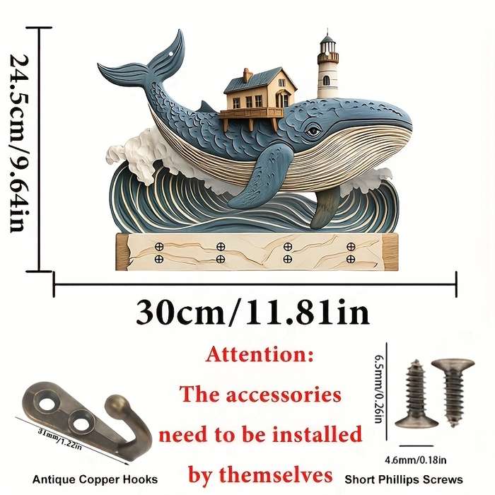 1pc animal theme whale home wooden key hanger key storage with hooks four-season multi-functional