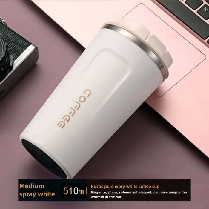 1pc  Vacuum Insulated Coffee Travel Mug, Leakproof Double Wall Stainless Steel Reusable Thermos