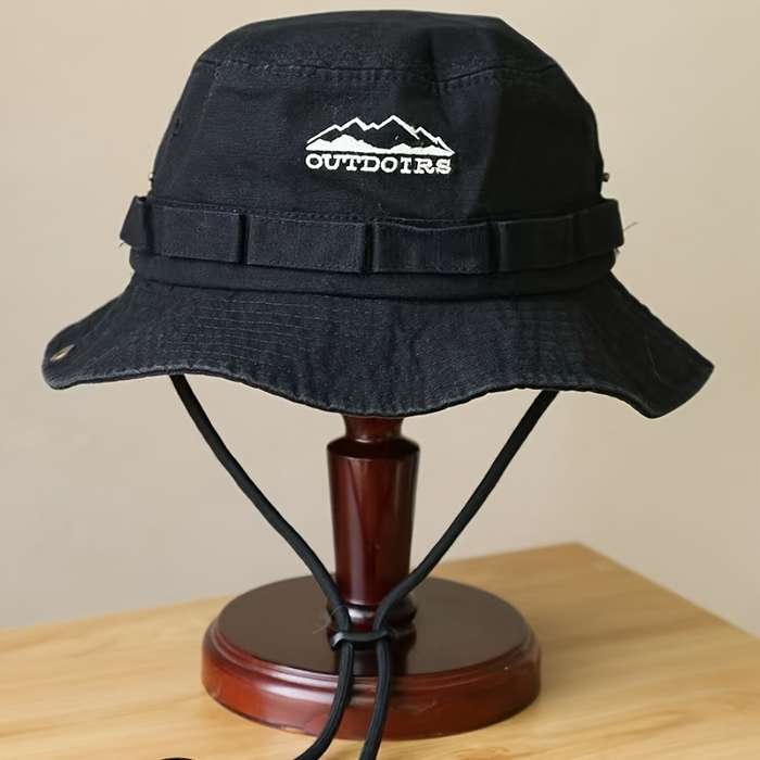 1pc Breathable Outdoor Adventure Bucket Hat with Drawstring Sun Protection for Hiking Fishing