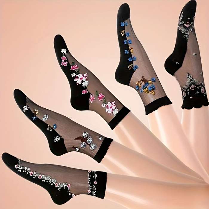 5 Pairs Of Mixed Colors Asian One Size High Elastic Socks