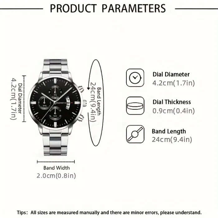 2pcs Watch Set: Stylish Alloy Round Case with Calendar