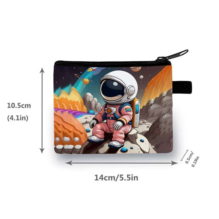 1pc Women's Casual Astronaut Space-Themed Coin Purse Durable Polyester Machine-Washable Zipper