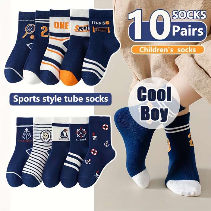 10 Pairs Mixed Colors  6 To 8Y High Elastic Socks