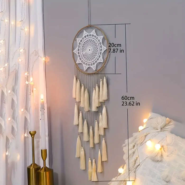 1pc Bohemian Handmade Dream Catcher with Tassels White Feather Wall Hanging Decorative Home Accessor