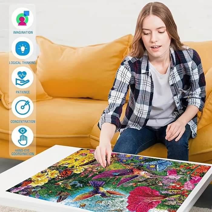 1000pcs Bird and Flower Garden Puzzle 29.53x19.69 Vibrant Hummingbirds and Butterf