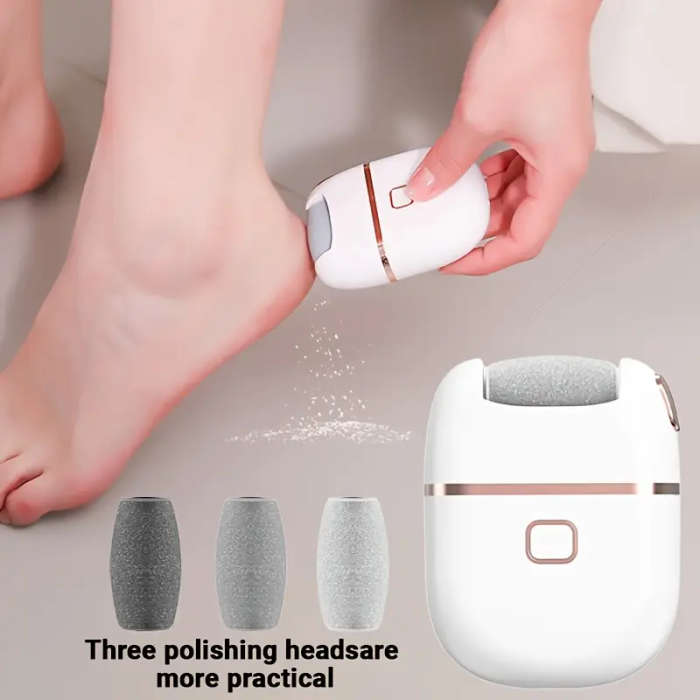 1pc USB Rechargeable Electric Foot File Portable Easy-to-Use with 3 Interchangeable Heads for Smooth