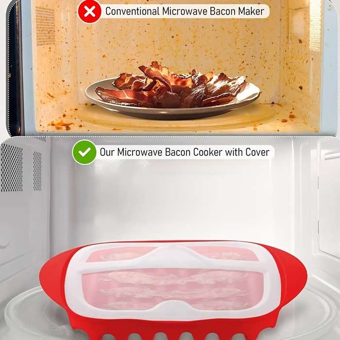 1 Set Yuhuphyllic Microwave Bacon Pot With Lid