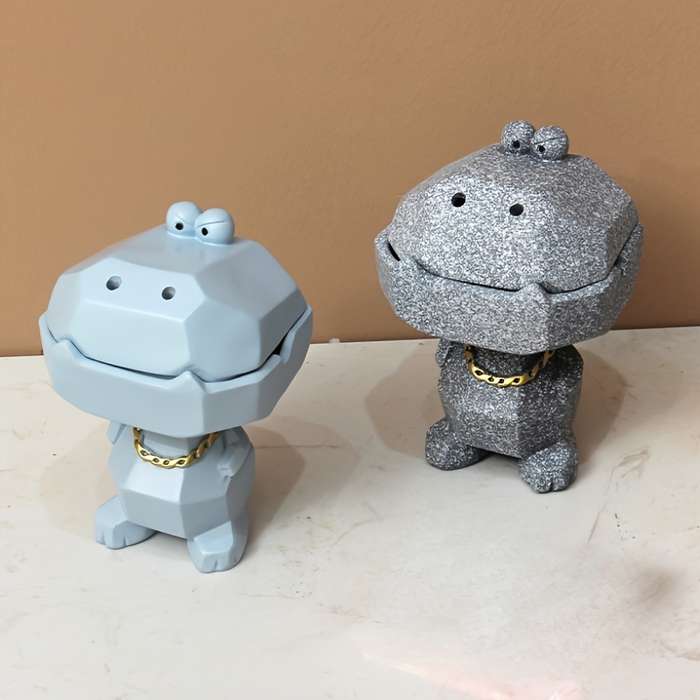 1pc Cute Hippo Resin Ashtray with Lid Pink Gray Blue Glittery Designs Fun Home Office D