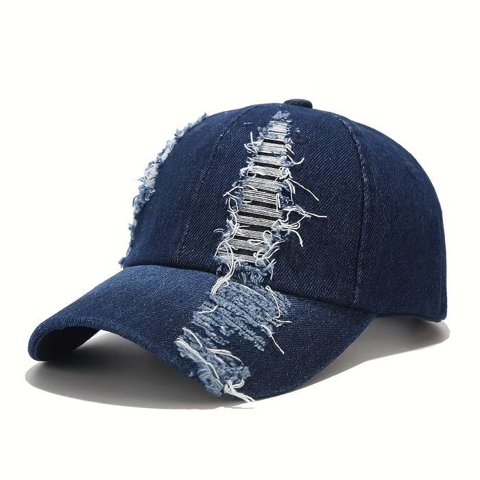 1pc Stylish Distressed Denim Baseball Cap for Men Women Adjustable Vintage Washed Ripped De