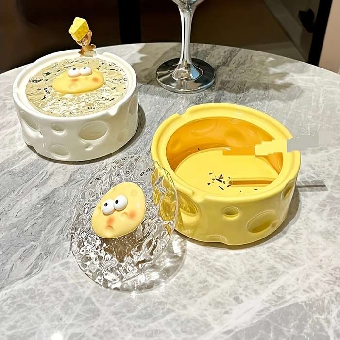 1pc Creative Fun Cheese Ceramic Ashtray with lid soot does not fly can be used for decoration su