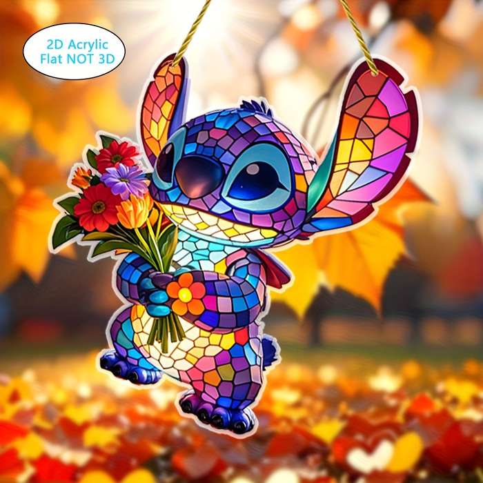 1pc 2D Flat  Decorative signs and plaques  Stitch holding flowers pendant acrylic stained glass