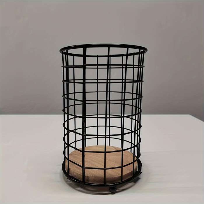 1pc Large Black Metal Kitchen Utensil Holder Modern Rectangular Countertop Organizer for Cook