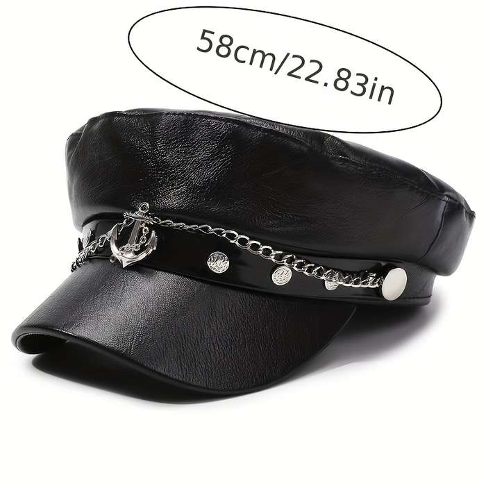 1pc 1 Top Women'S Newsboy Cap Arrow Emblem Navy Cap Made of PU Material for Universal Travel Sp