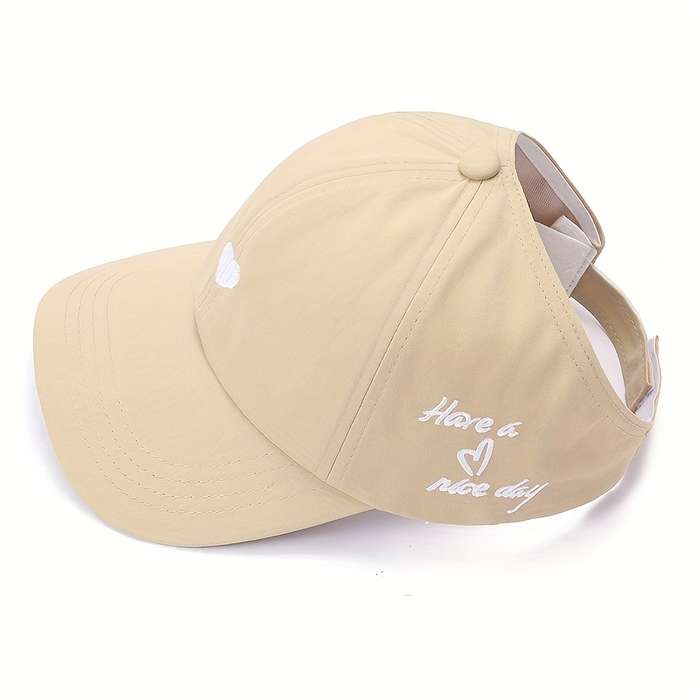 1pc Women's Lightweight Breathable Visor Cap Have a Nice Day Ponytail Baseball Hat Sun Protect
