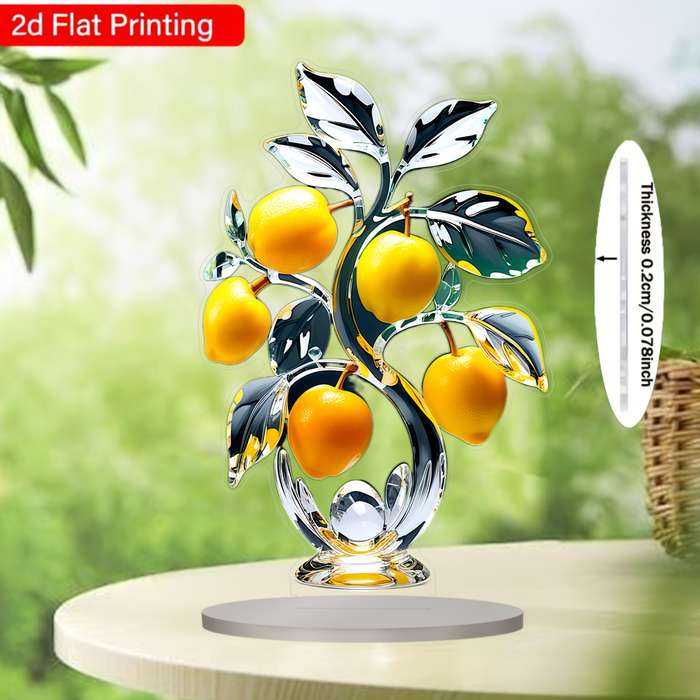 1pc 2D Flat  Printing  Bohemian Style Acrylic Lemon Tree Decor with Base Vibrant 3D Ornament f