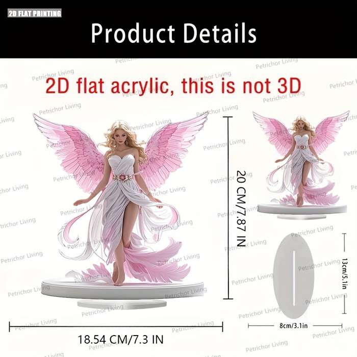 1pc 2D Flat  Bohemian Style  Print Acrylic Angel Desktop Decoration with Pink Wings Serene