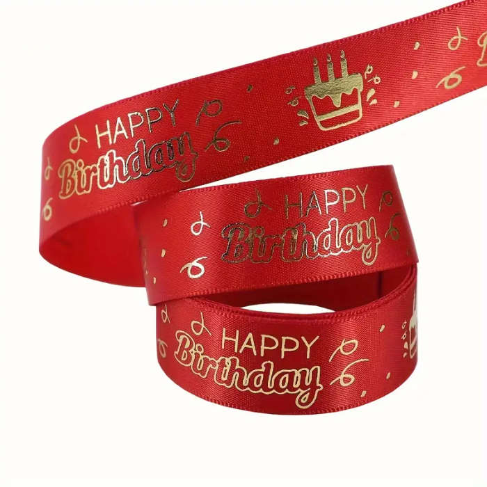 Classic Happy Birthday Print Polyester Ribbon Pink