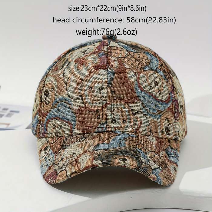 1pc Vibrant Bear Print Unisex Cotton Baseball Cap Trendy Sun Protection Breathable Adjustable