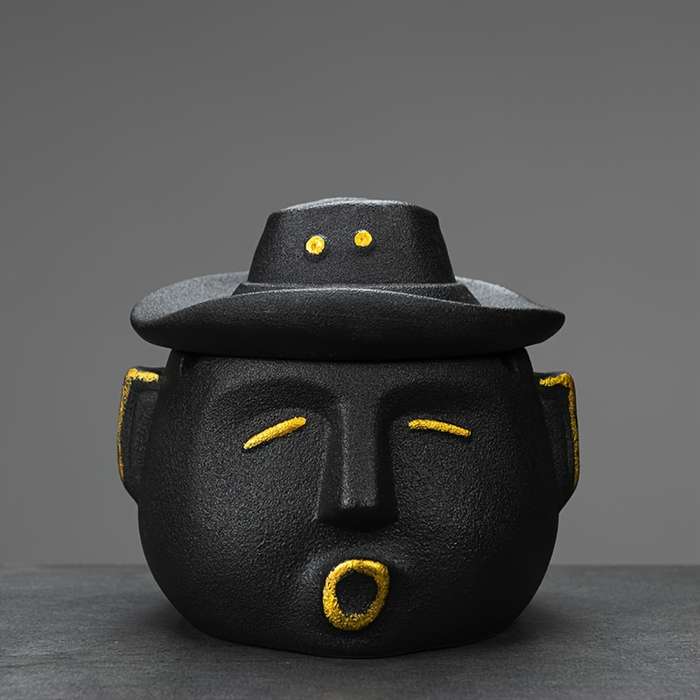 1pc Unique Ceramic Ashtray with Lid C Stylish Cowboy Hat Design Black Yellow Aesthetic Home Deco