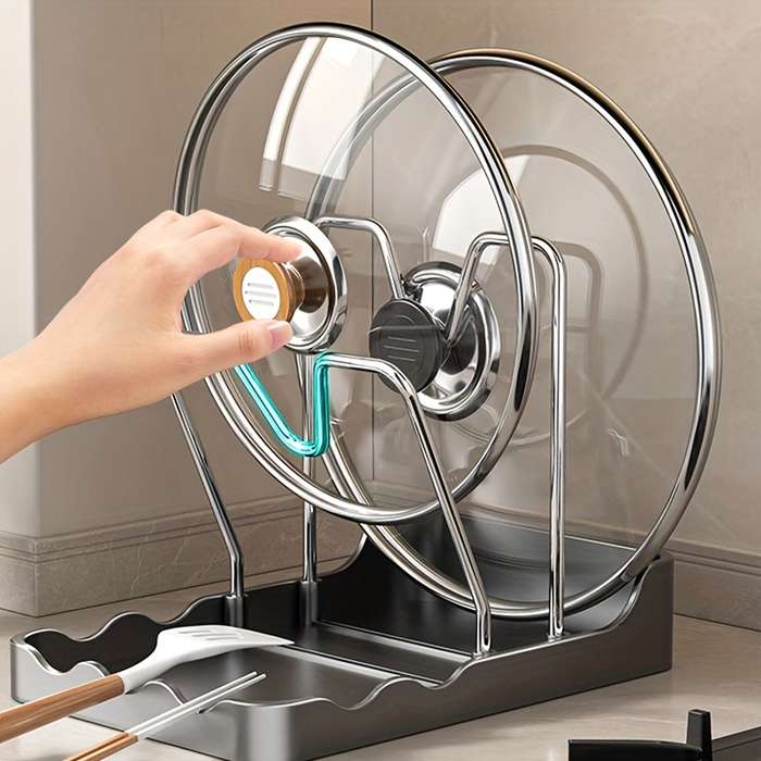 1pc Stainless Steel Kitchen Organizer Rack for Pots Pans Spatulas Spoons Space-Saving Wall-Mo