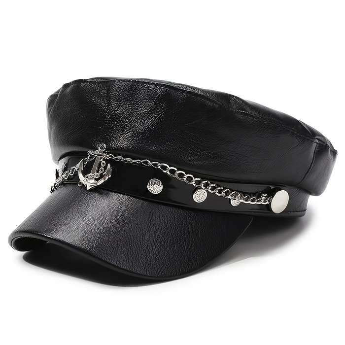 1pc 1 Top Women'S Newsboy Cap Arrow Emblem Navy Cap Made of PU Material for Universal Travel Sp