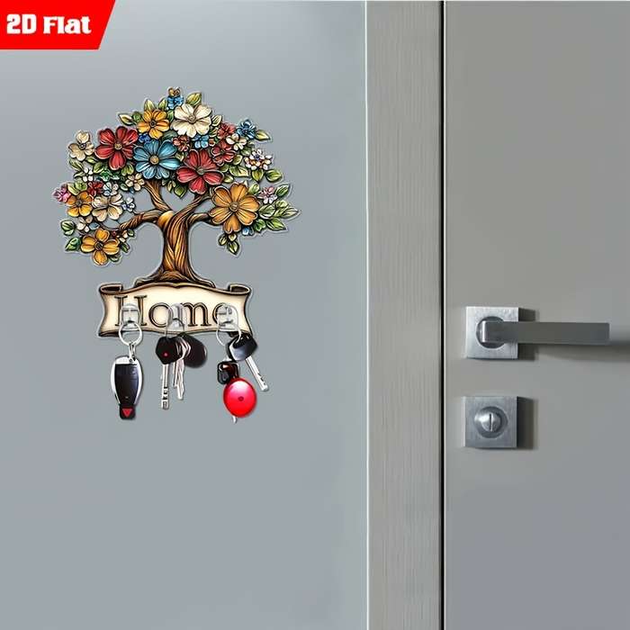 A 2D Flat Acrylic Tree of Life Creative Wall Hook And Key Holder Self-Adhesive Hook Suitable for S