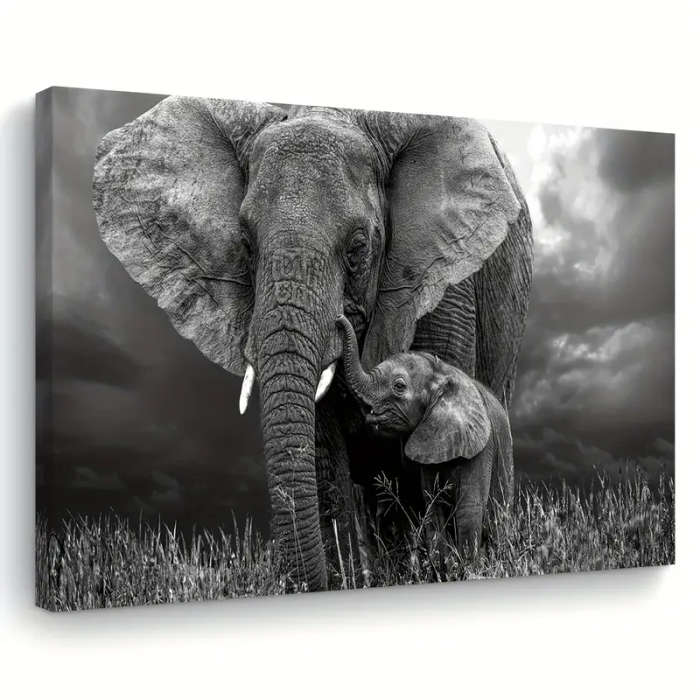 1pc Wooden Framed Canvas Painting Black and white animal art African elephant Wall Art Prints for Li